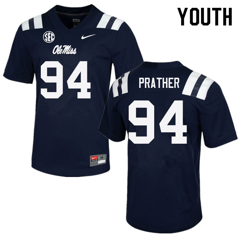 Tavion Prather Ole Miss Rebels NCAA Youth Navy #94 Stitched Limited College Football Jersey CHS3558UW